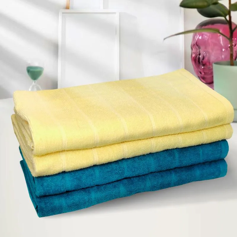 Sarda Bath Towel (Yellow & Dark Blue) - Set Of Four media 1