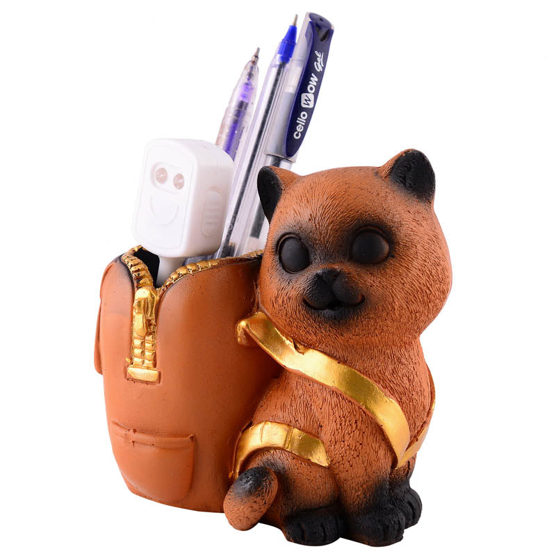 Meow & Mark Painted Polyresin Pen Stand - Brown media 3