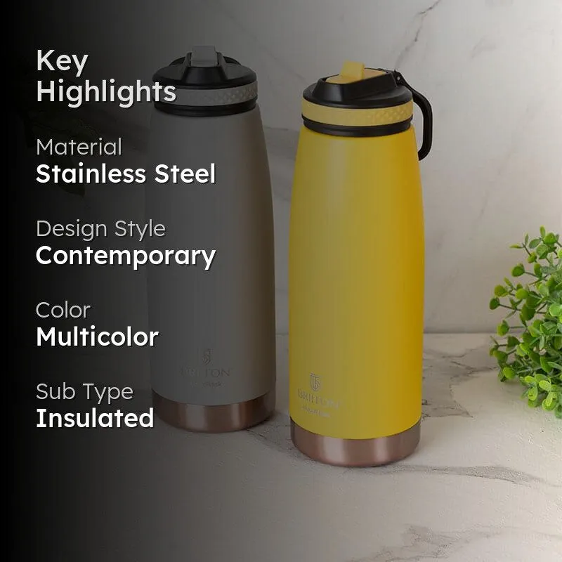 Turbo Hot & Cold Thermos Water Bottle (Yellow & Grey, 1000 mL Each) - Set Of Two media 2