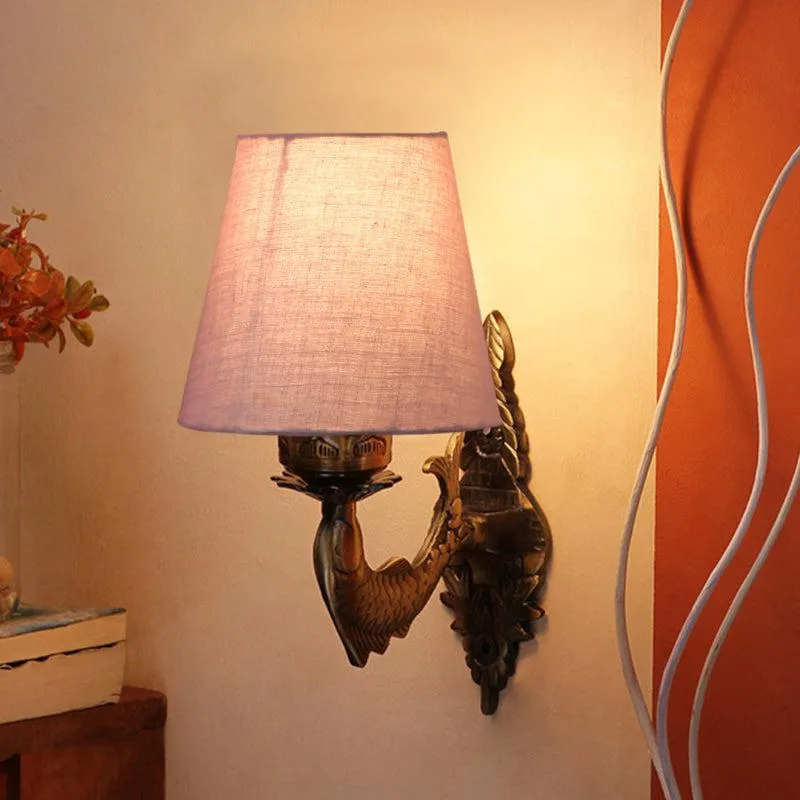 Ziada Stiva Conical Fabric & Metal Wall Lamp - Grey media 1