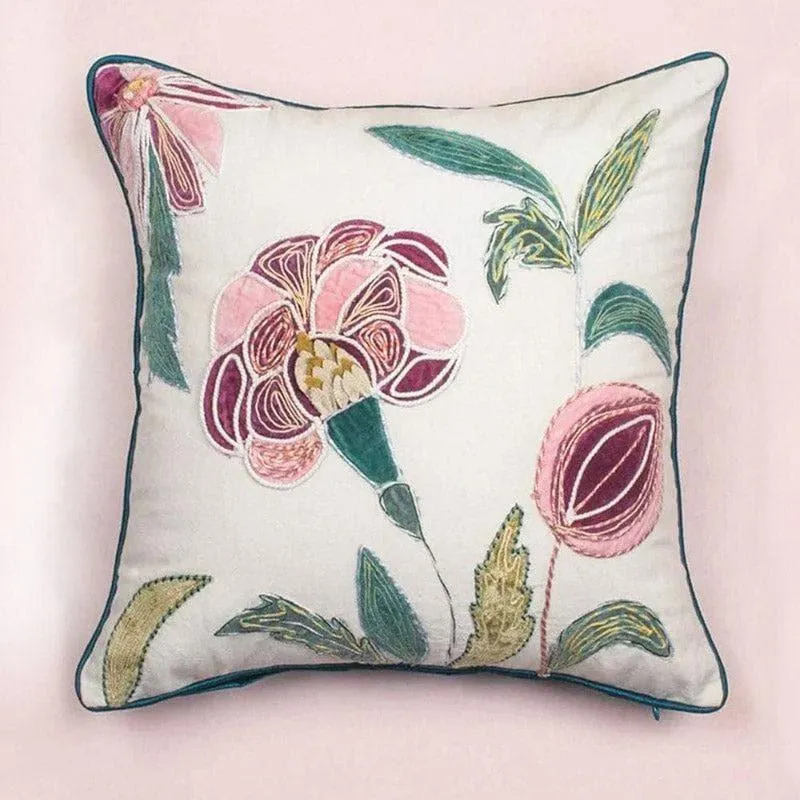 Jacobean Rose Embroidered Cushion Cover media 3