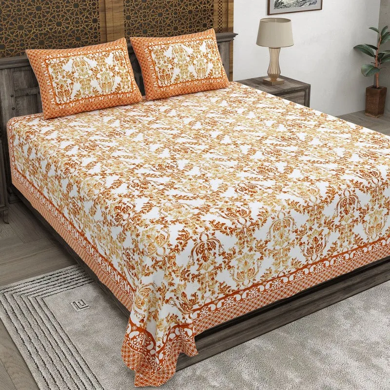 Grida Cotton Bedsheet (Rust,Yellow) - 240 TC media 1