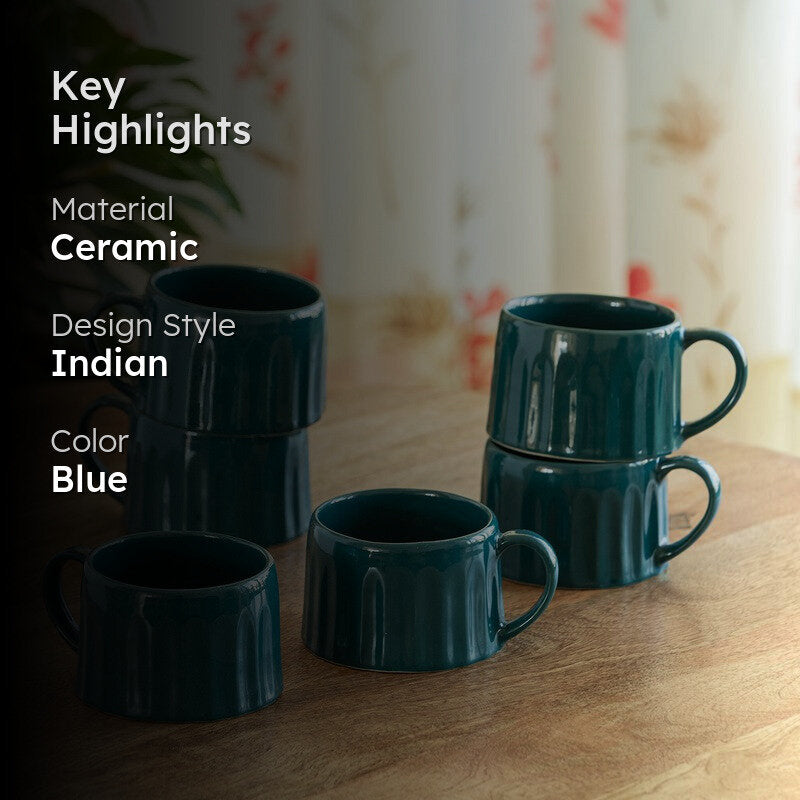 Aqua Ceramic Coffee Mug (250 mL Each) - Set Of Six media 2