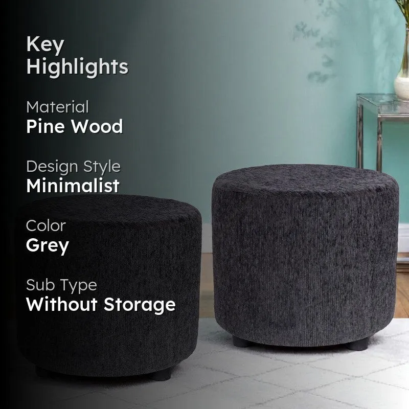 Nrixon Pine Wood Pouffe (Grey) - Set Of Two media 2