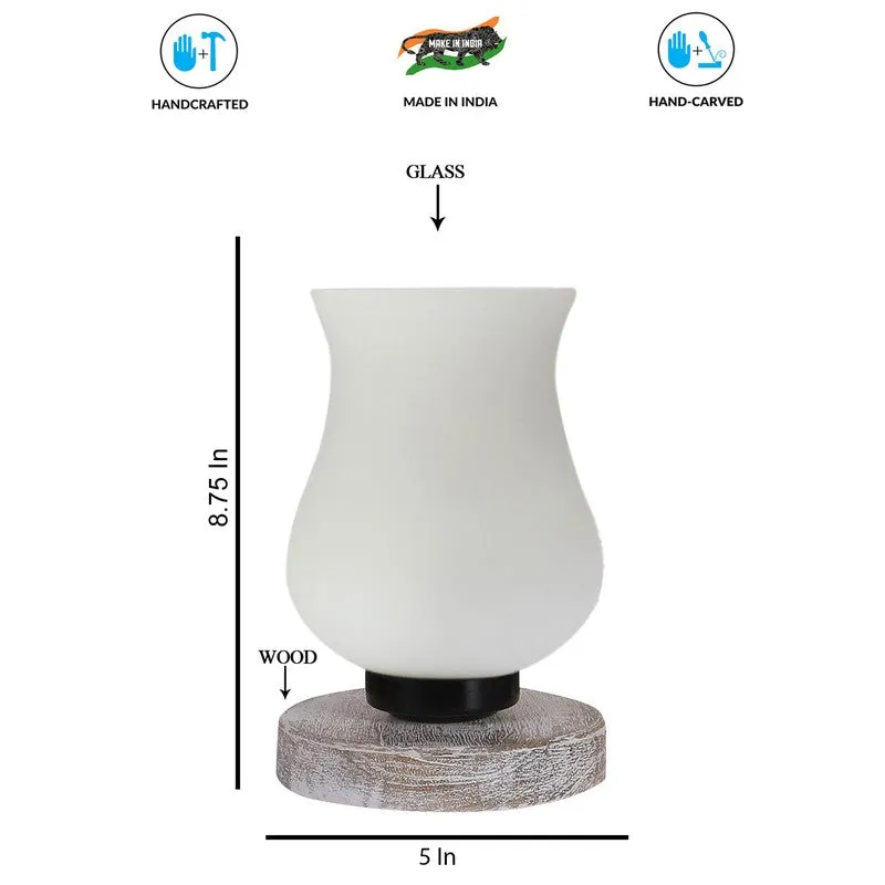 Radiessa Glass Table Lamp With Wooden Base - White media 8