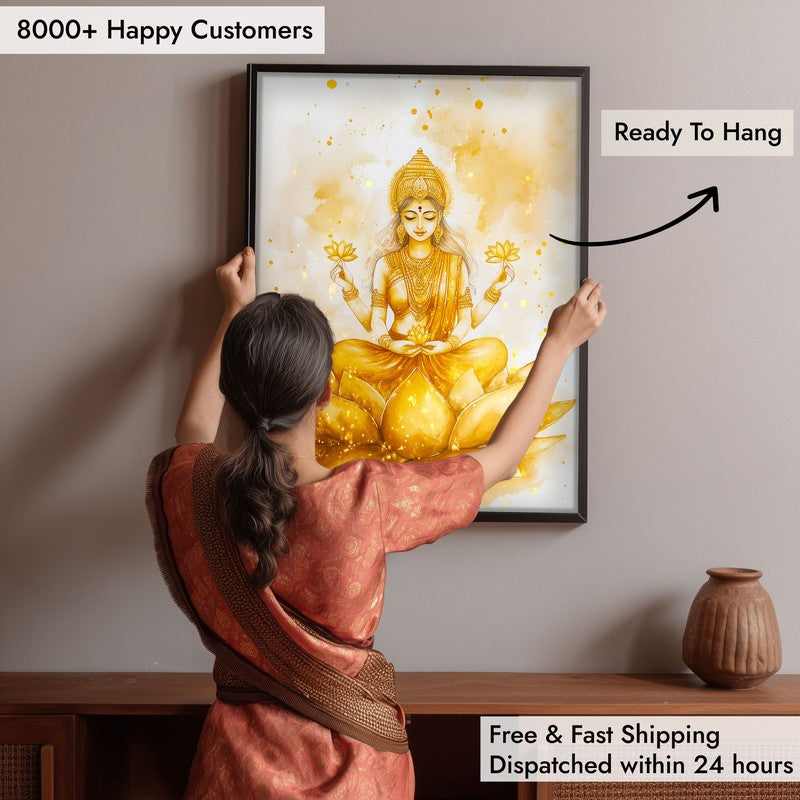 Padma Lakshmi Spiritual Archival Paper Wall Painting With Frame - Black media 6