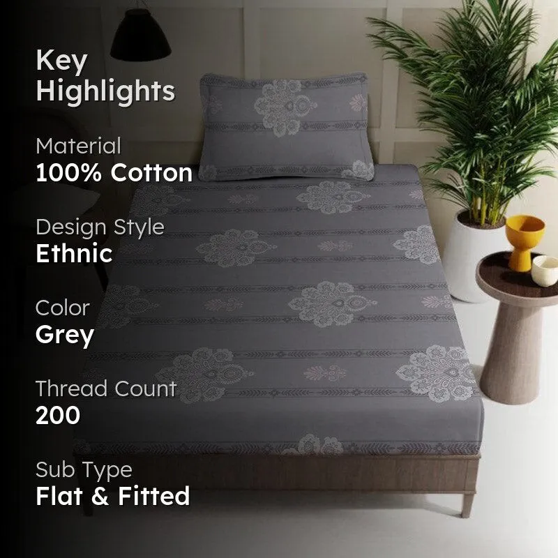 Vidushi Printed Cotton Bedsheet (Grey) - 200 TC media 2