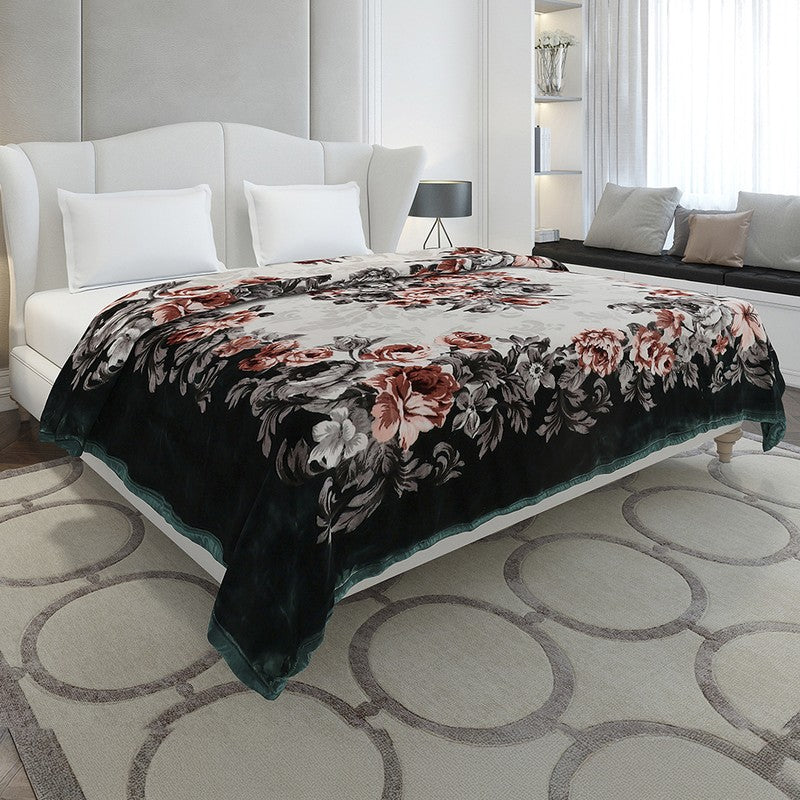 Monte Carlo Midnight Blossom Blanket (Green) - 1042 GSM