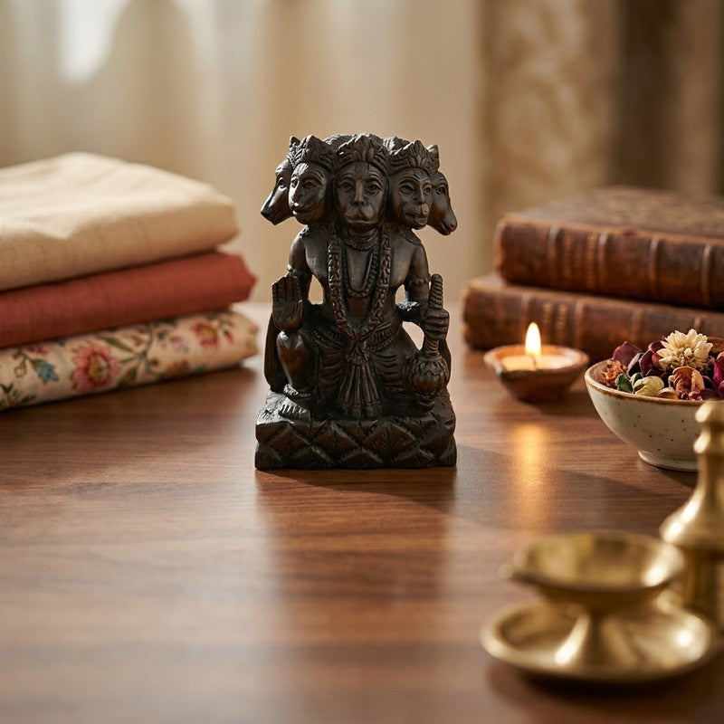 Panchmukhi Hanuman Ebony Wood Divine Idol