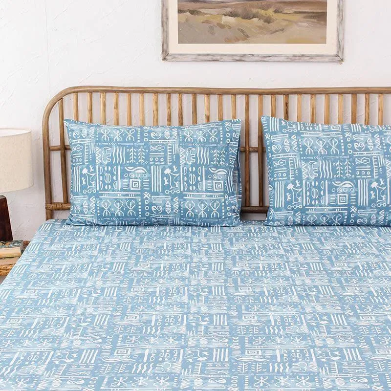 Gamathi Cotton Bedsheet (Blue) - 144 TC media 1