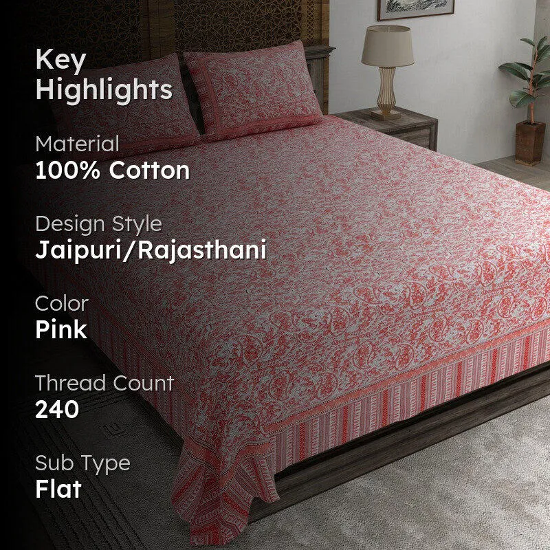 Formix Cotton Bedsheet (Pink) - 240 TC media 2