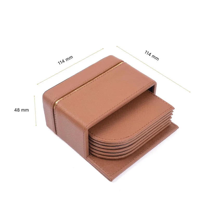 Ceastra Faux Leather Coaster (Brown) - Seven Piece Set media 9