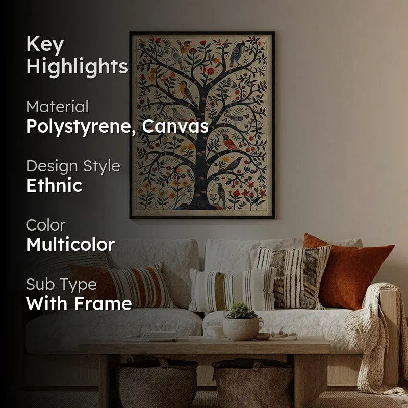Bloomspire Tree of Life Folk Art Canvas Wall Painting With Black Frame media 2