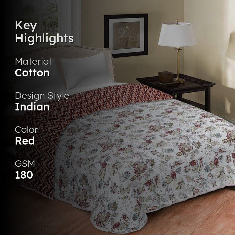 Dhara Floral Reversible Cotton Dohar (Red)  - 180 GSM media 2