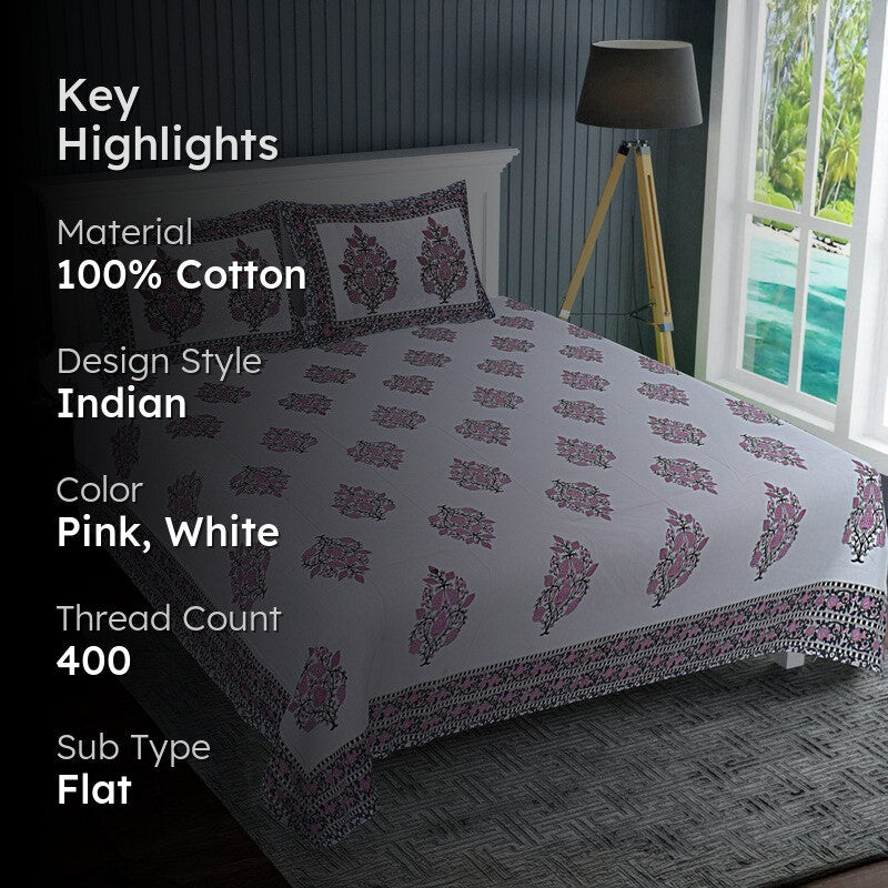 PetalRiwaaz Handblock Printed Cotton Bedsheet (Purple) - 400 TC media 2