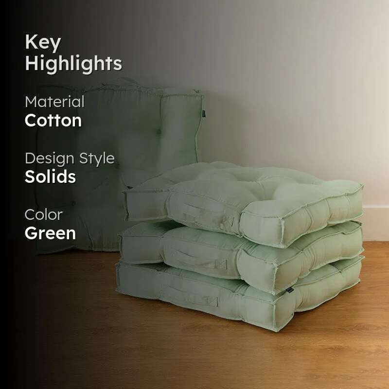 Cushflow Solid Cotton Floor Cushion (Green) - Set Of Four media 2