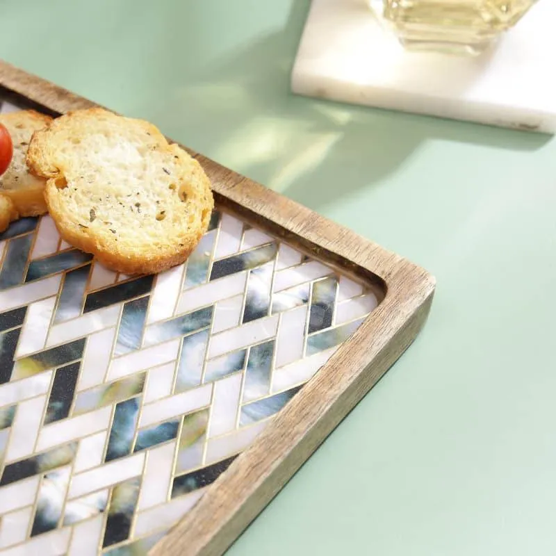 Imara Zig Zag Square Mangowood Wood Platter media 4