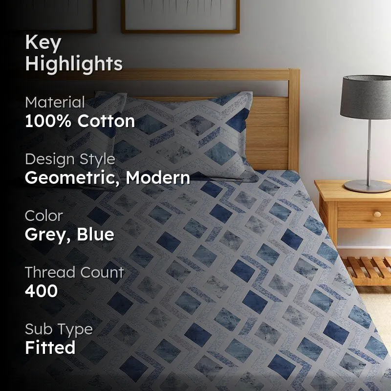 Blue Mosaic Print Cotton Bedsheet - 400 TC media 2