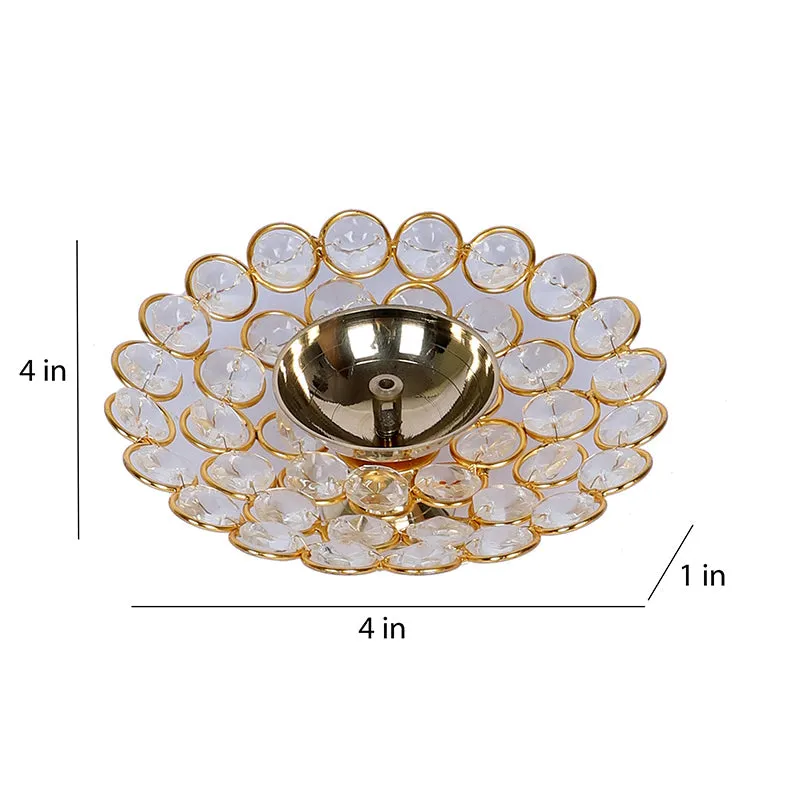 Carved Flowers Brass Diya - Set Of Two media 8