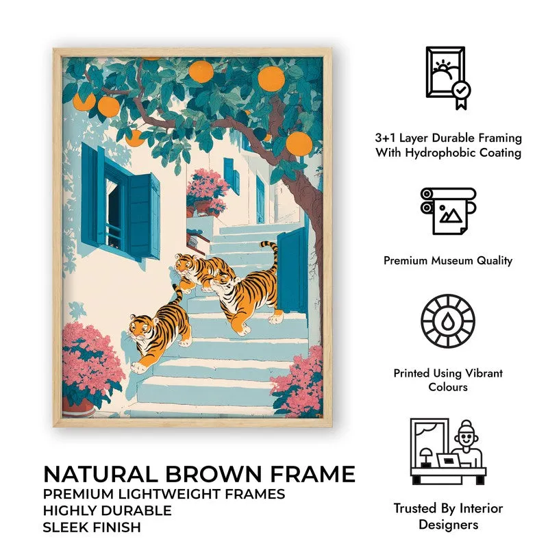 Tiger Cubs Canvas Wall Painting - Brown Frame media 10