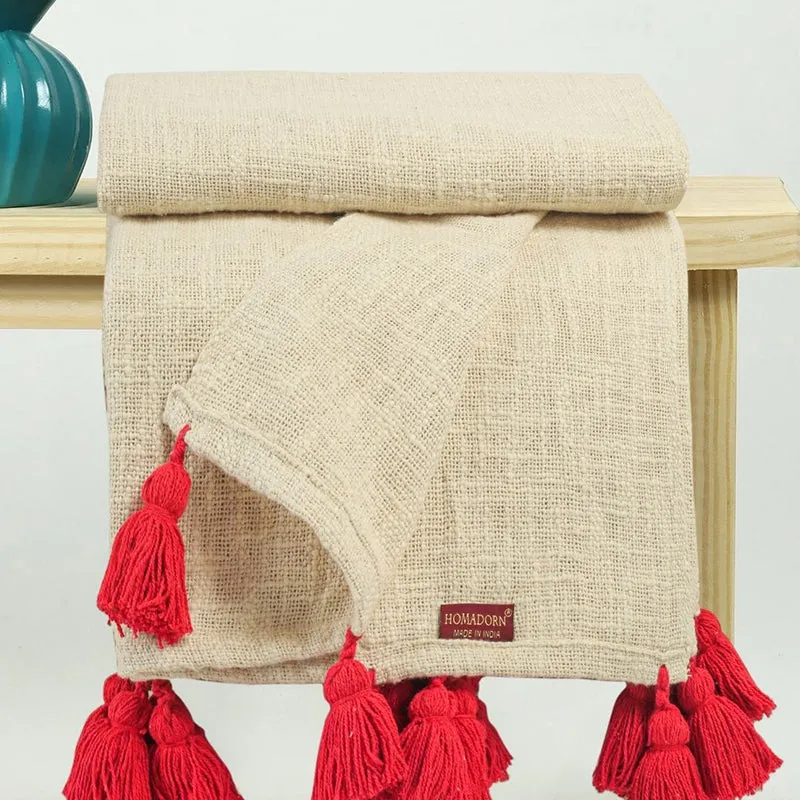 Tassura Tasselled Cotton Throw - Red media 6