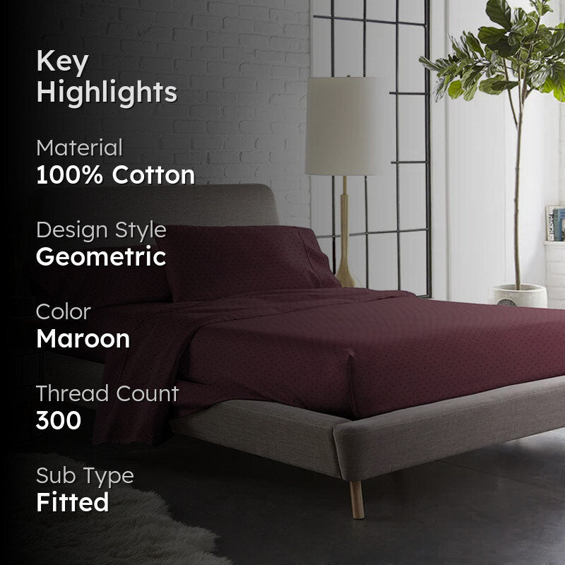 Swiss Dot Fitted Cotton Bedsheet (Merlot) - 300 TC media 2