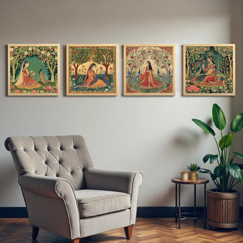 Vanasundari Mughal Wall Art With Frame - Set Of Four media 3