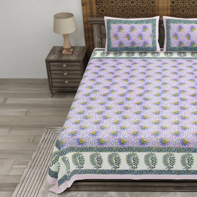 Rangva Cotton Bedsheet (Purple,White) - 240 TC media 3