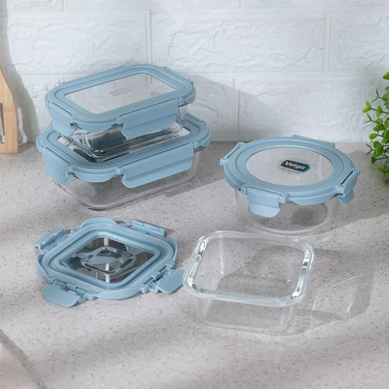 Nibble Love Blue Glass Lunch Box (370/640/400/320 ML) - Set Of Four media 7