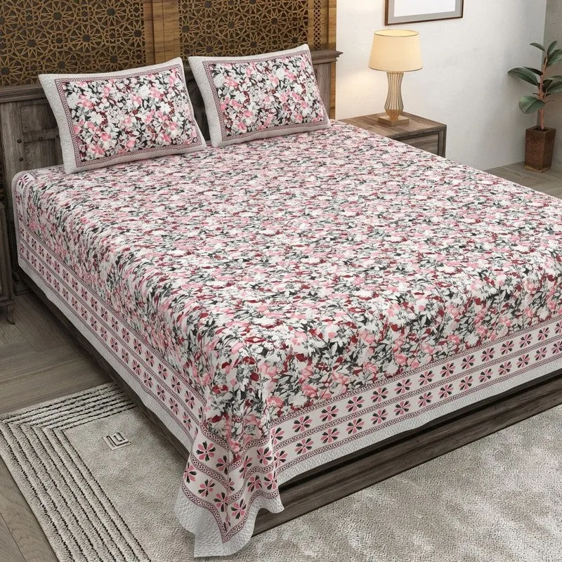 Rangix Cotton Bedsheet (Grey,Pink) - 240 TC media 1