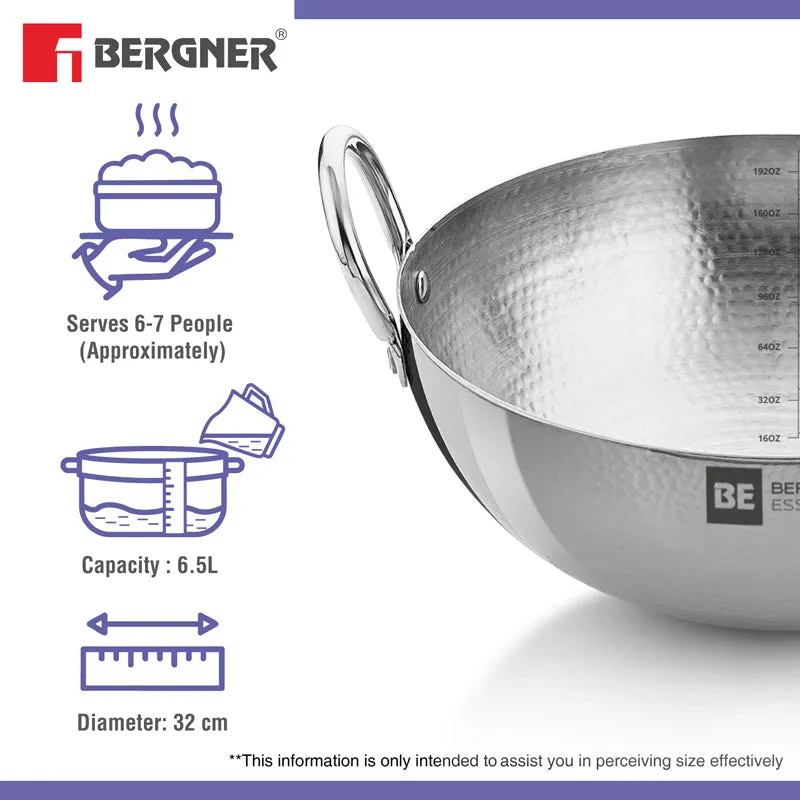 Bergner Stainless Steel Hammered Kadhai - 6500 mL media 6