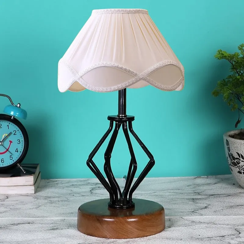 Aurencia Cotton Table Lamp With Wooden Base - Ivory media 4