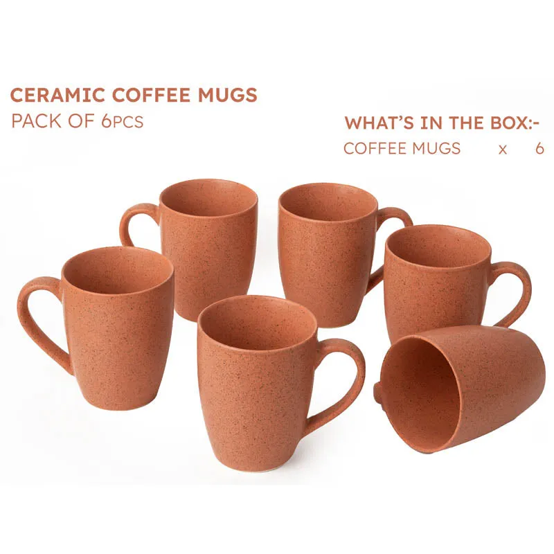 Sip & Style Ceramic Coffee Mug (Persian Orange/300 mL Each) - Set Of Six media 4