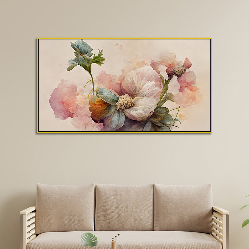 Blush Pink Petals Floral Canvas Wall Painting With Frame - Gold