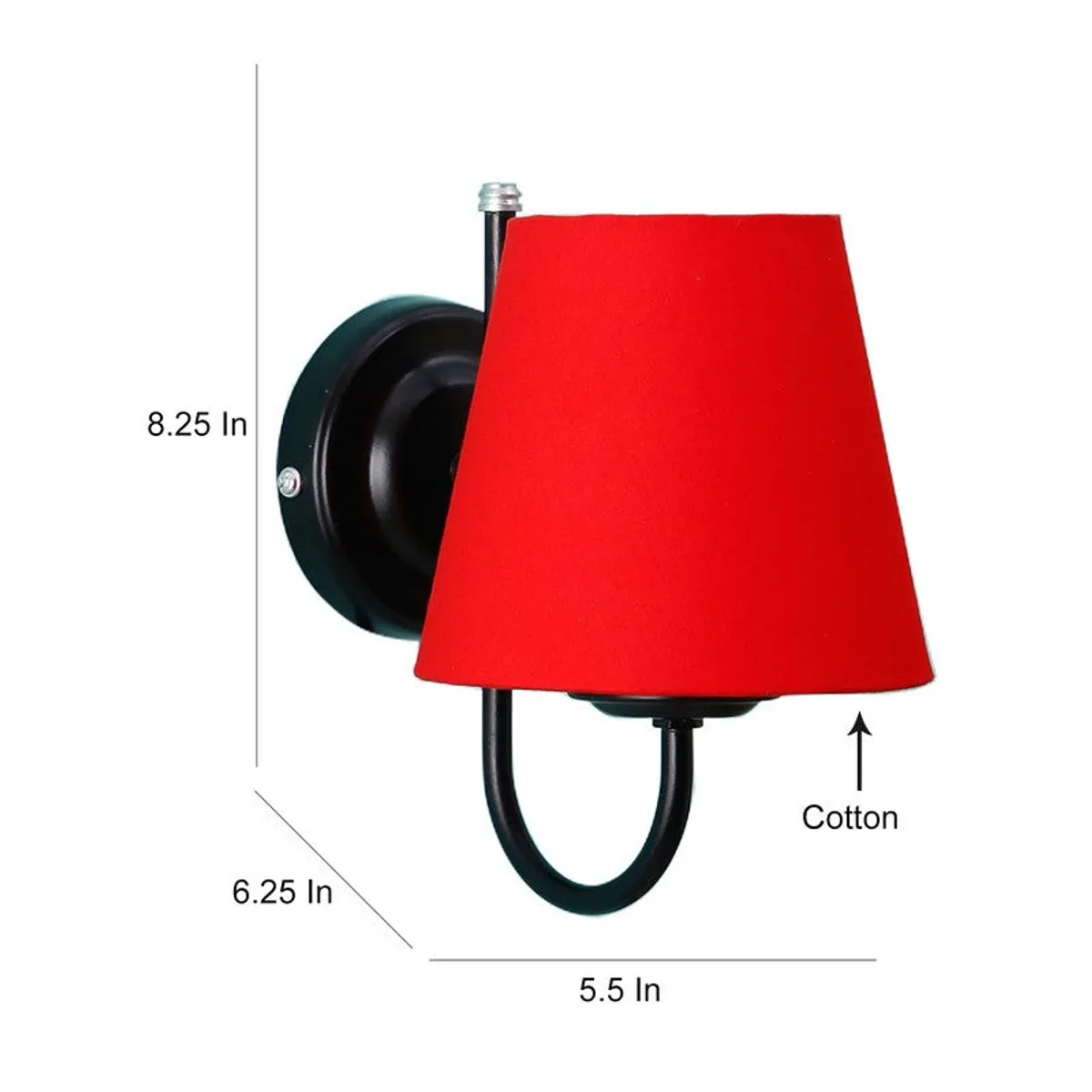 Red wall lamp with black mount shown against white background