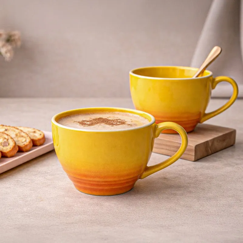 Whimsi Ceramic Coffee Mug (500 mL Each,Yellow) - Set Of Two media 1