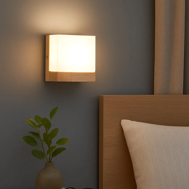 Talbot Glass & Wooden Wall Lamp media 3