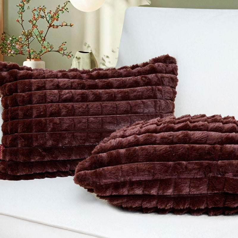 Frost Waffle Brown Cushion Cover (Rectangle)  Set of Two media 3