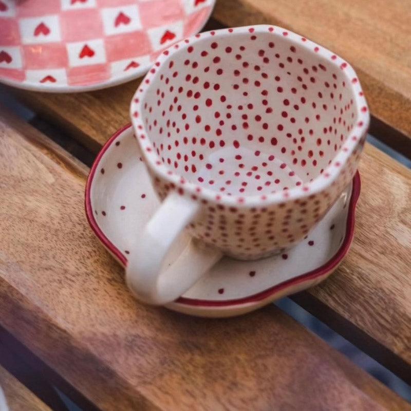 Red Polka Play Cup & Saucer (200 ML) - Two Piece Set