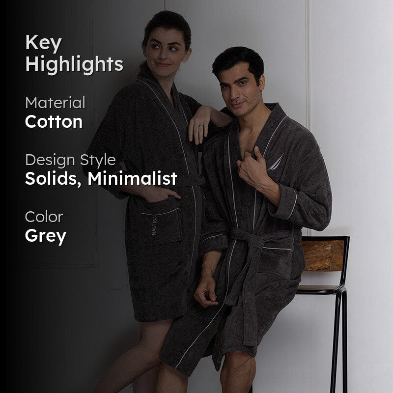 Nautica His & Hers Cashmere Dreams Cotton Bath Robe (Dark Grey) - Set Of Two media 2