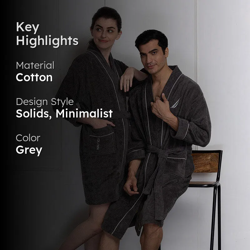 Nautica His & Hers Cashmere Dreams Cotton Bath Robe (Dark Grey) - Set Of Two media 2