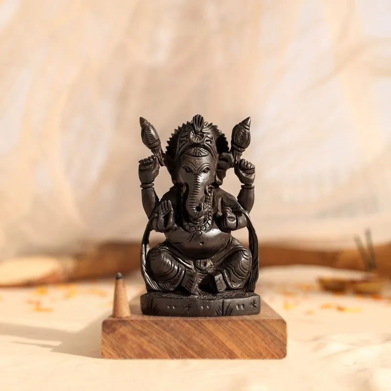 Peaceful Ganesha Ebony Wood Idol media 3