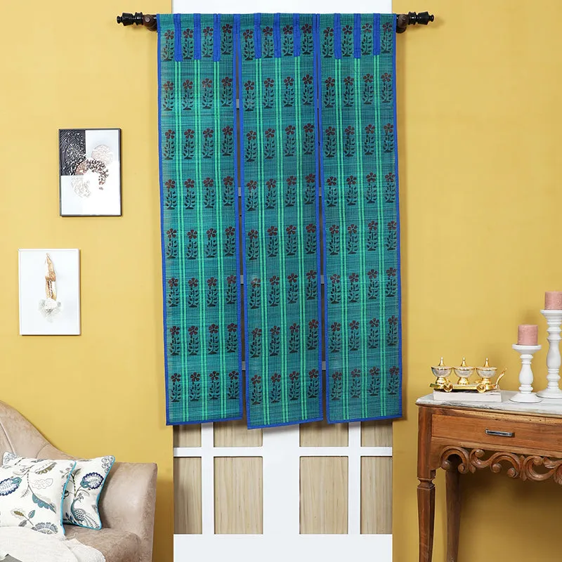 Forest Flow Three Panel Bamboo Curtain - Blue media 1