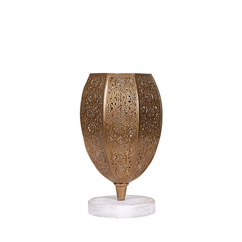 Mehela Etched Metal Table Lamp With White Base - Gold media 4