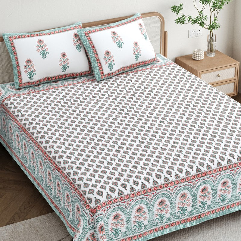 OvoFloro Handblock Printed Cotton Bedsheet (Red) - 400 TC media 3