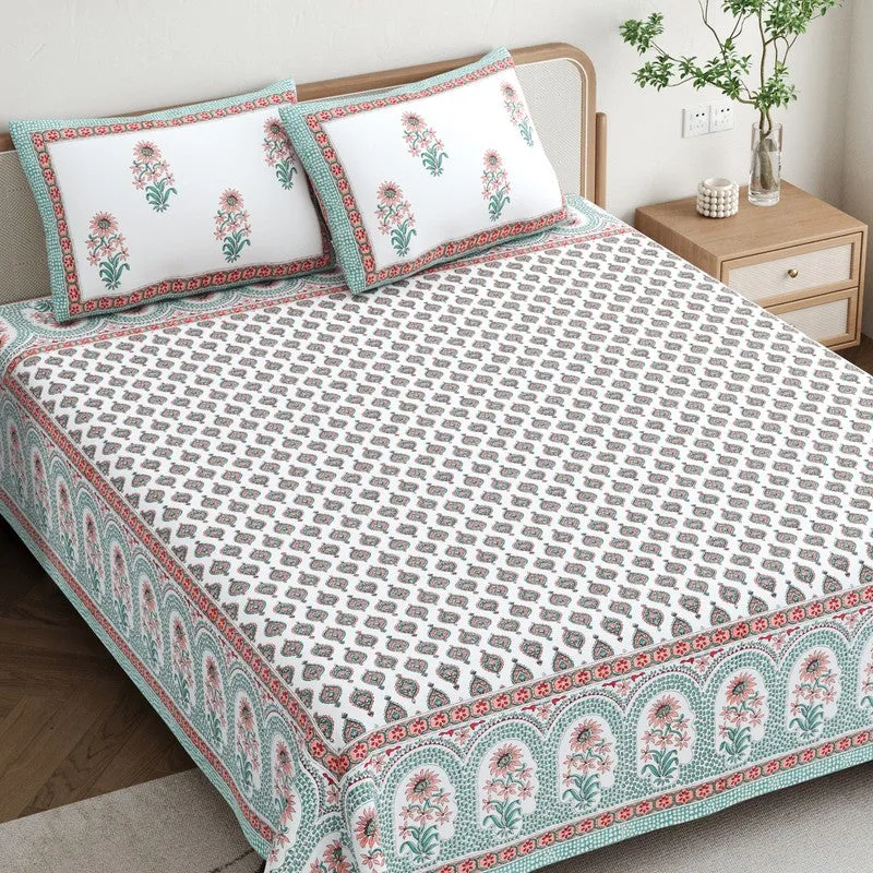 OvoFloro Handblock Printed Cotton Bedsheet (Red) - 400 TC media 3