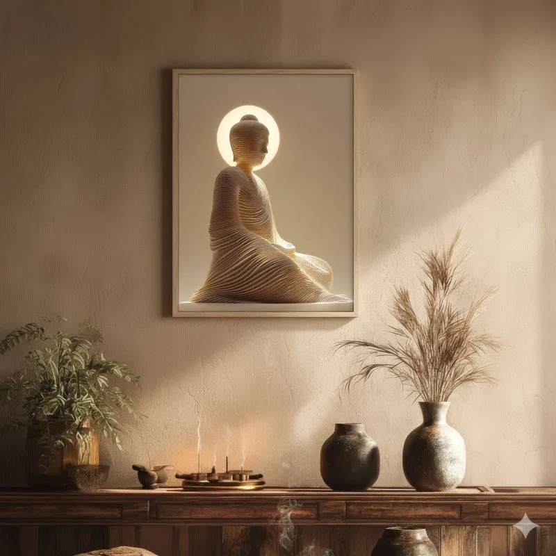 Ascension of the Buddha Archival Paper Wall Painting With Brown Frame media 1