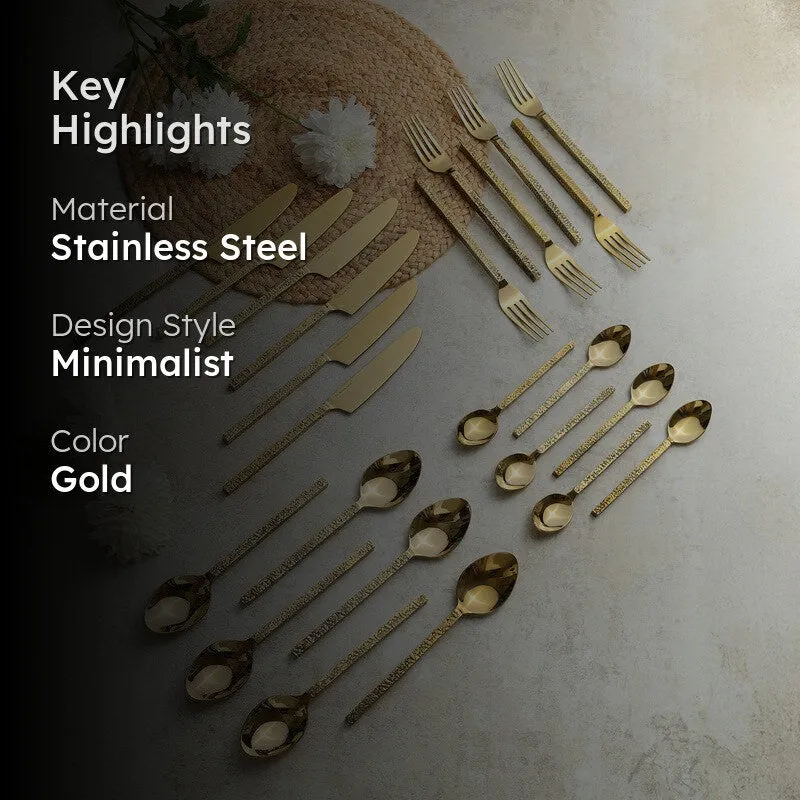 Silvora Stainless Steel Cutlery Set (Gold) - Twenty Four Piece Set media 2