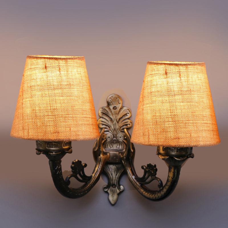 Vintage Conical Duo Fabric & Metal Wall Lamp - Beige media 3
