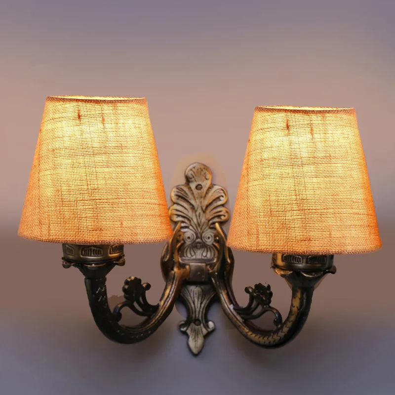 Vintage Conical Duo Fabric & Metal Wall Lamp - Beige media 3